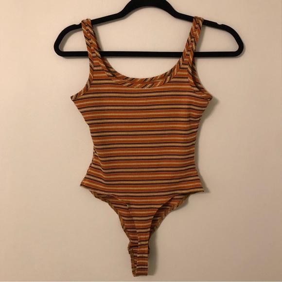 Garage Orange/Yellow Striped Ribbed Tank Top Bodysuit - Picture 5 of 5